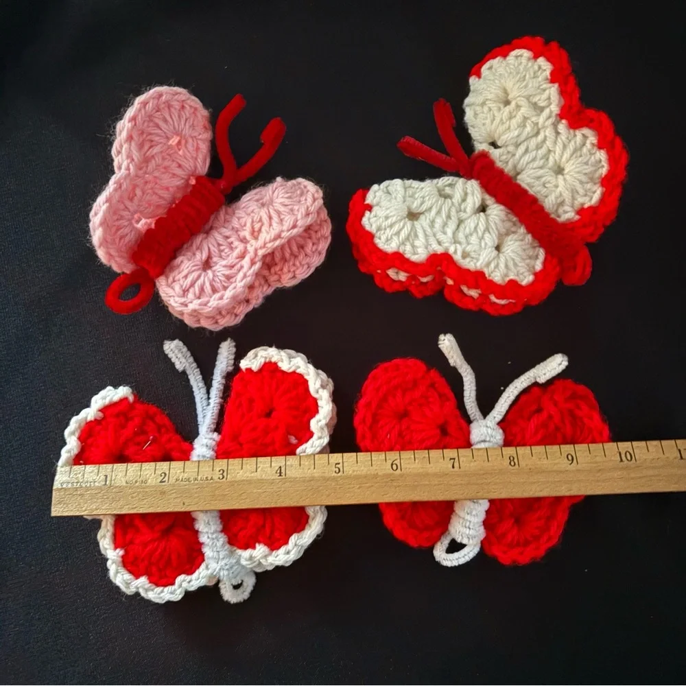 Handmade Crochet Butterflies - Red White Pink - Picture 2 of 4